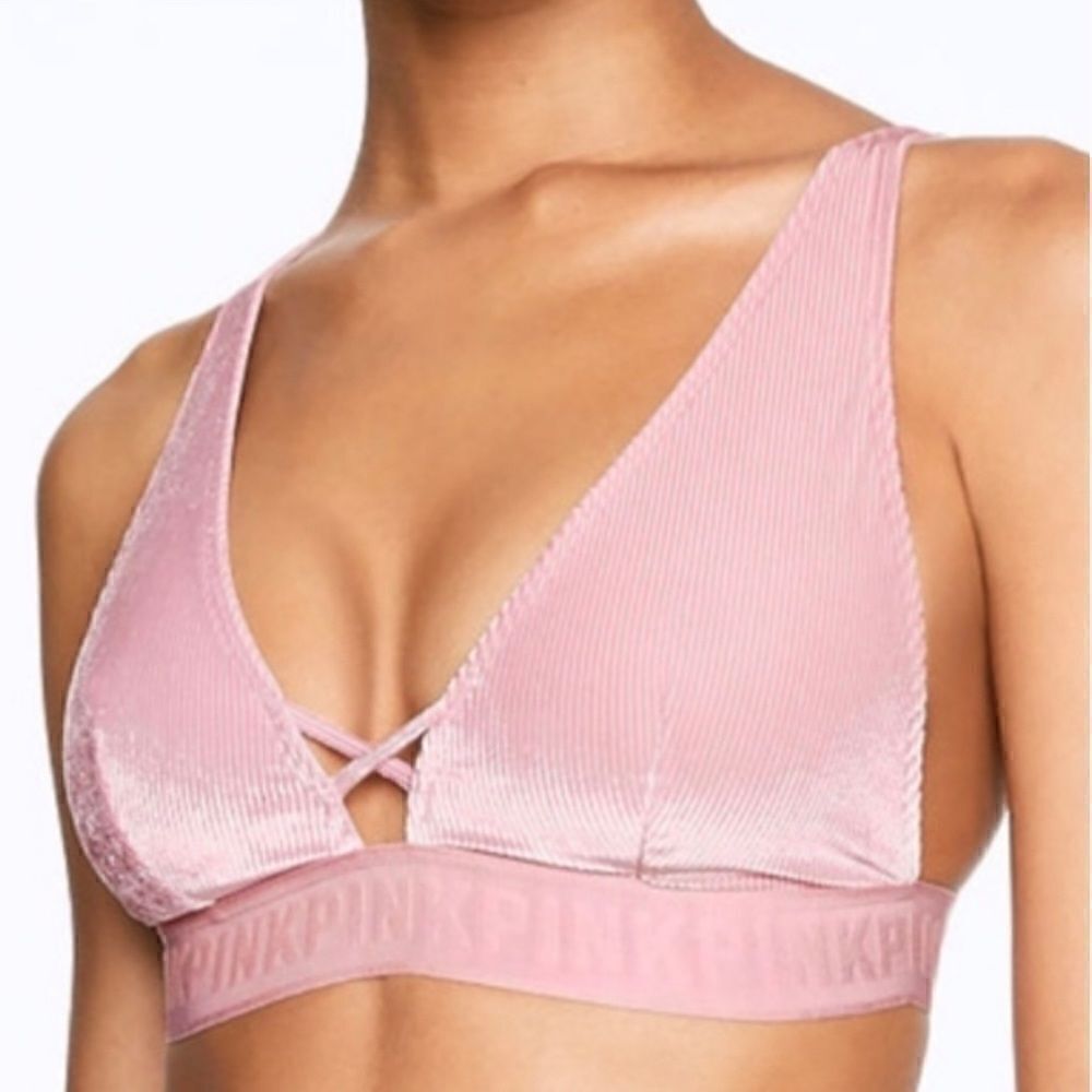 NWT PINK Victoria's Secret Ribbed Velvet Plunge Bralette in Pink